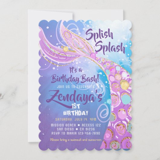 Mermaid Birthday Party Kaart (Voorkant)