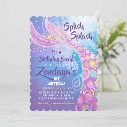 Mermaid Birthday Party Kaart (Staand voorkant)