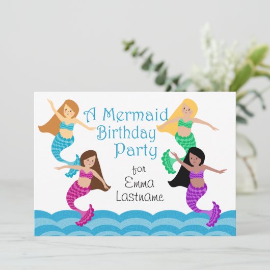 Mermaid Birthday Party Kaart (Staand voorkant)