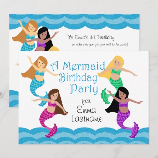 Mermaid Birthday Party Kaart (Voorkant / Achterkant)