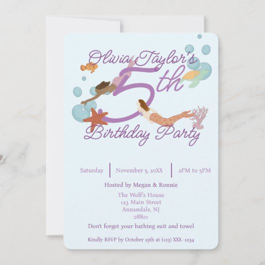 Mermaid Birthday Party Kaart (Voorkant)