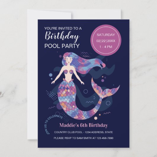 Mermaid Birthday Party Kaart (Voorkant)