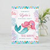  mermaid Birthday Party Kaart (Staand voorkant)