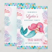  mermaid Birthday Party Kaart (Voorkant / Achterkant)