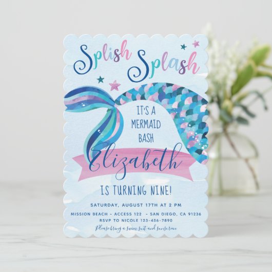 Mermaid Birthday Party nodigt uit Kaart (Staand voorkant)