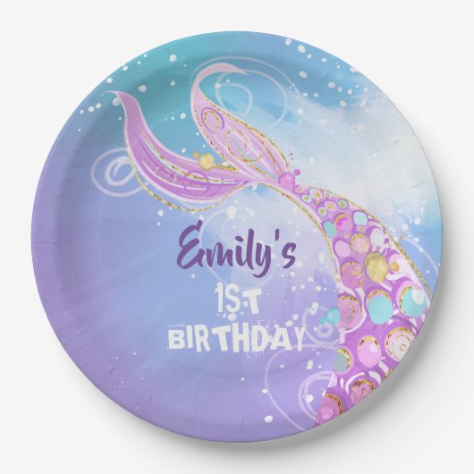 Mermaid Birthday Party Papieren Bordje (Voorkant)