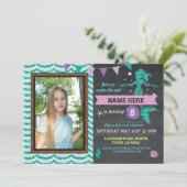 Mermaid Birthday Party Photo Zee Glitter Invite Kaart (Staand voorkant)