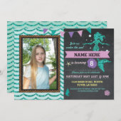 Mermaid Birthday Party Photo Zee Glitter Invite Kaart (Voorkant / Achterkant)