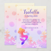 Mermaid Birthday Party Pink Paars Sparkles Kaart (Voorkant / Achterkant)