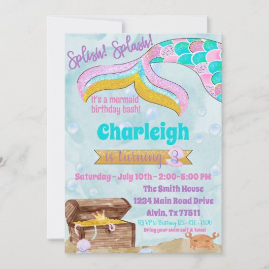 Mermaid Birthday Party Pool Party Initiation Kaart (Voorkant)