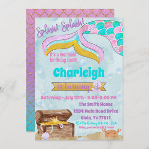 Mermaid Birthday Party Pool Party Initiation Kaart