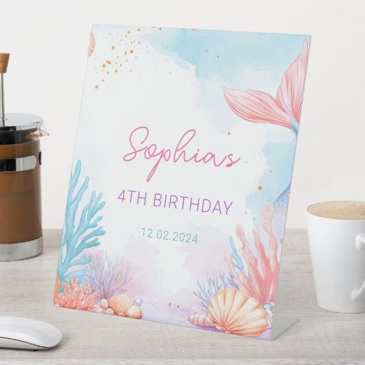 Mermaid Birthday Party Reclamebord Met Voetstuk (Insitu)
