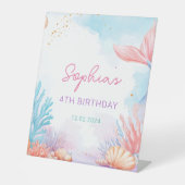 Mermaid Birthday Party Reclamebord Met Voetstuk (Voorkant)