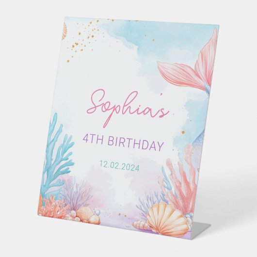 Mermaid Birthday Party Reclamebord Met Voetstuk (Voorkant)