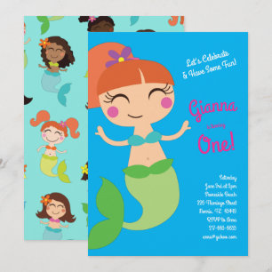 Mermaid Birthday Party Red Hair Kaart