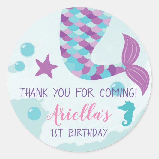 Mermaid Birthday Party Ronde Sticker (Voorkant)