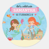 Mermaid Birthday Party Ronde Sticker (Voorkant)