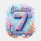 Mermaid Birthday Party Sticker – Custom Name & Age (Voorkant)