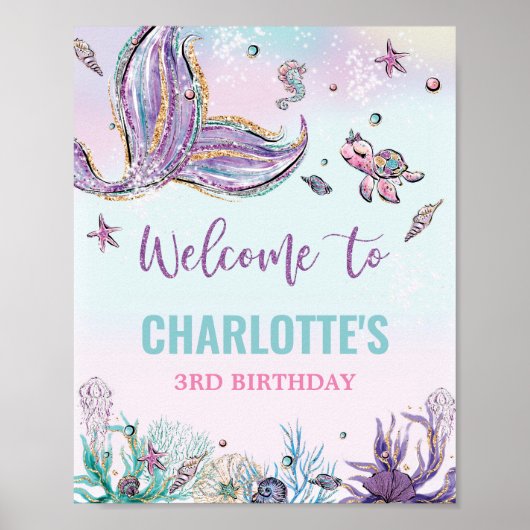 Mermaid Birthday Party under the Zee Welcome Sign Poster (Voorkant)