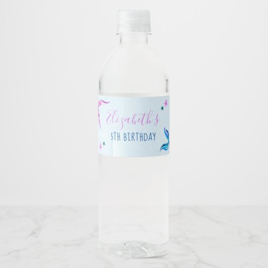 Mermaid Birthday Party Water Bottle Waterfles Etiket (Voorkant)