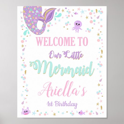 Mermaid Birthday Party Welcome Sign Poster (Voorkant)