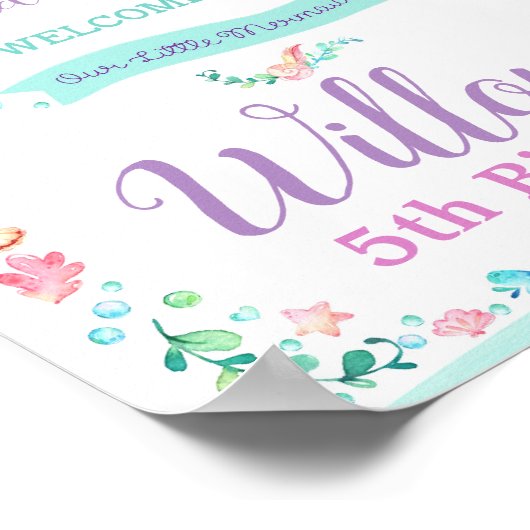 Mermaid Birthday Party Welcome Sign Poster (Hoek)