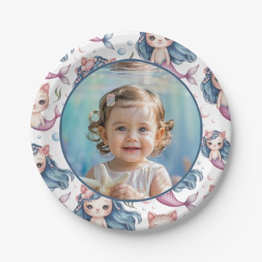 Mermaid Birthday Photo Personalized Papieren Bordje (Voorkant)
