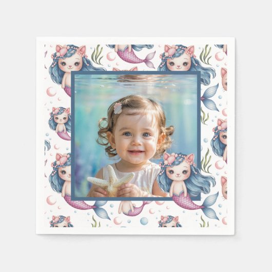 Mermaid Birthday Photo Personalized Servet (Voorkant)