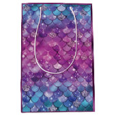 Mermaid Birthday Pink Blue Gold Glitter Medium Cadeauzakje (Voorkant)