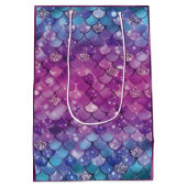 Mermaid Birthday Pink Blue Gold Glitter Medium Cadeauzakje (Achterkant)