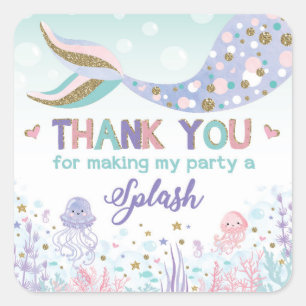 Mermaid Birthday Pool Party Dank je Label Sticker