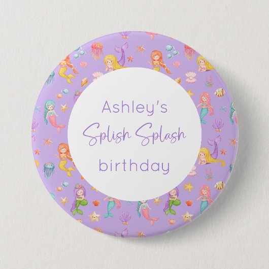 Mermaid Birthday Ronde Button 7,6 Cm (Voorkant)