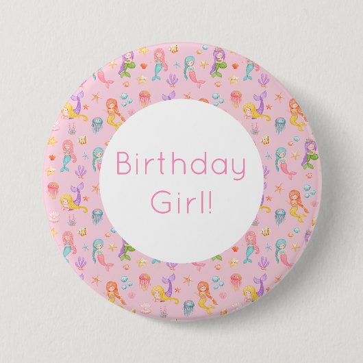 Mermaid Birthday Ronde Button 7,6 Cm (Voorkant)