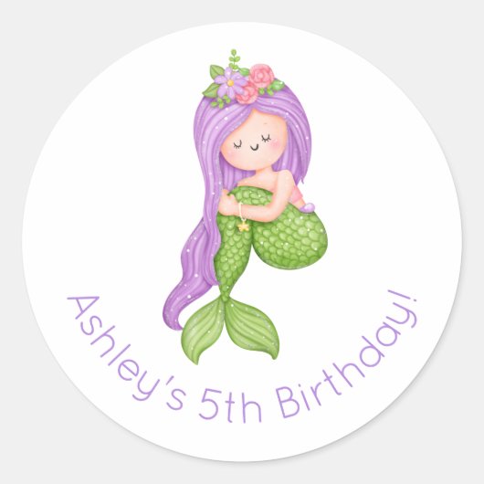 Mermaid Birthday Ronde Sticker (Voorkant)