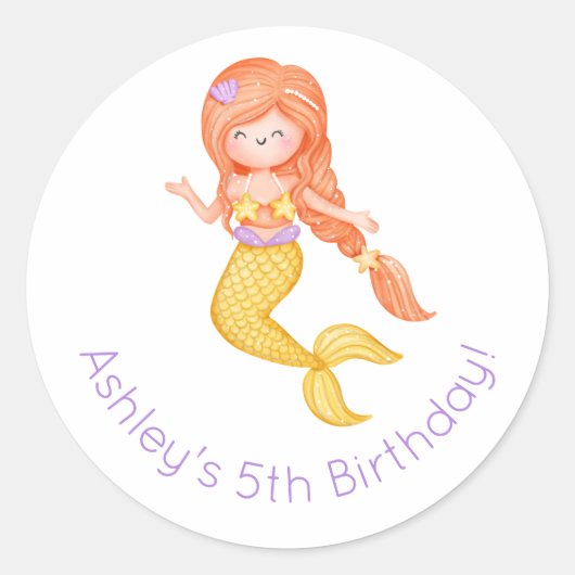 Mermaid Birthday Ronde Sticker (Voorkant)