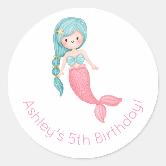 Mermaid Birthday Ronde Sticker (Voorkant)