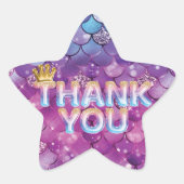 Mermaid Birthday Roze Glitter Dank u wel Ster Sticker (Voorkant)