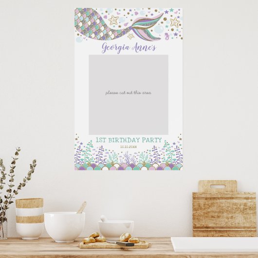 Mermaid Birthday Selfie Foto Booth Prop Baby Girl Poster (Keuken)