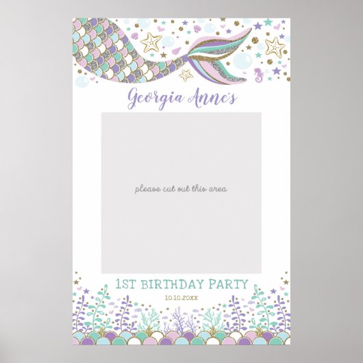 Mermaid Birthday Selfie Foto Booth Prop Baby Girl Poster (Voorkant)