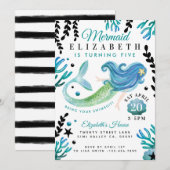 Mermaid Birthday Swimming Pool Party Invitation Kaart (Voorkant / Achterkant)