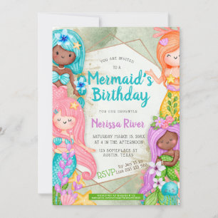 Mermaid Birthday thema Cute Cartoon Mermaids Kaart