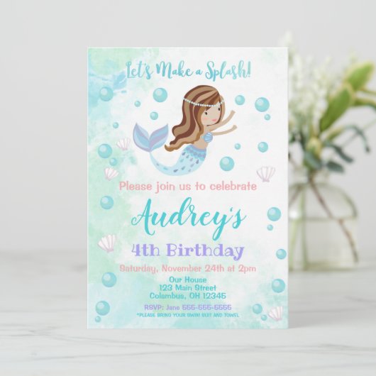 Mermaid Birthday Uitnodiging (Staand voorkant)
