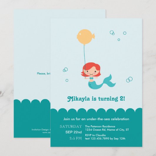 Mermaid Birthday Uitnodiging (Voorkant / Achterkant)