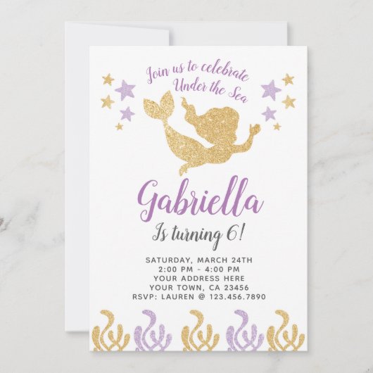 Mermaid Birthday Uitnodiging (Voorkant)