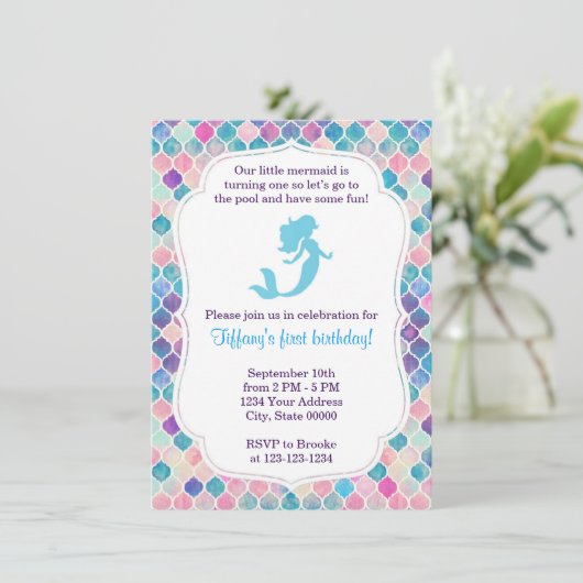 Mermaid Birthday Uitnodiging (Staand voorkant)