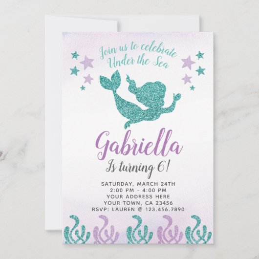 Mermaid Birthday Uitnodiging (Voorkant)