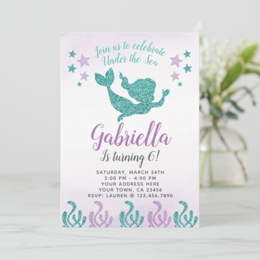 Mermaid Birthday Uitnodiging (Staand voorkant)