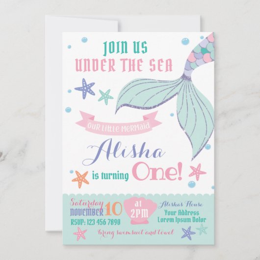 Mermaid Birthday Uitnodiging (Voorkant)