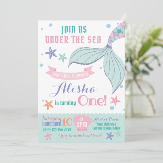 Mermaid Birthday Uitnodiging (Staand voorkant)