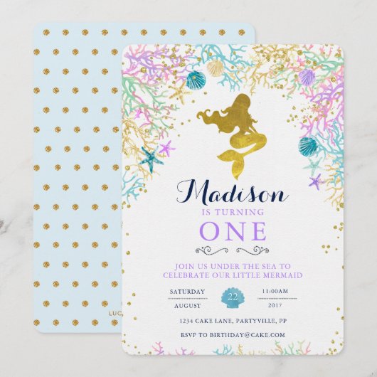 Mermaid Birthday Uitnodiging (Voorkant / Achterkant)